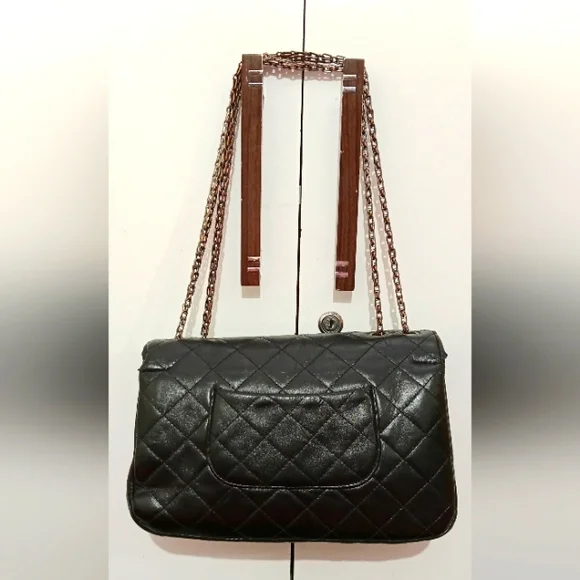 Calfskin synthetic luxury leather flap shoulder bag black 🖤 - Picture 6 of 16